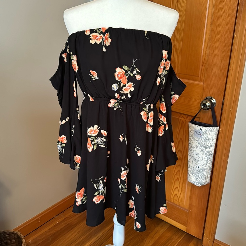 Black floral off the shoulder dress